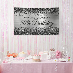 Zwarte Glitter Zilver Folie 50ste Verjaardag Welko Spandoek