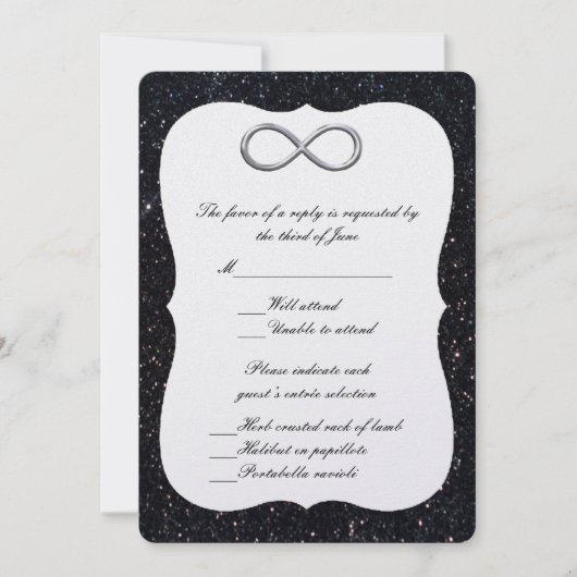 Zwarte Glitter Zilver Infinity Responsekaart Kaart (Voorkant)