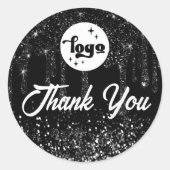 zwarte glitterdruppels bedankt ronde sticker (Voorkant)