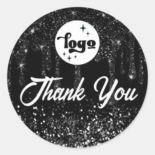 zwarte glitterdruppels bedankt ronde sticker (Voorkant)