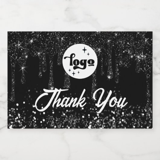 zwarte glitterdruppels bedankt sparkling wijnetiket (Enkel label)