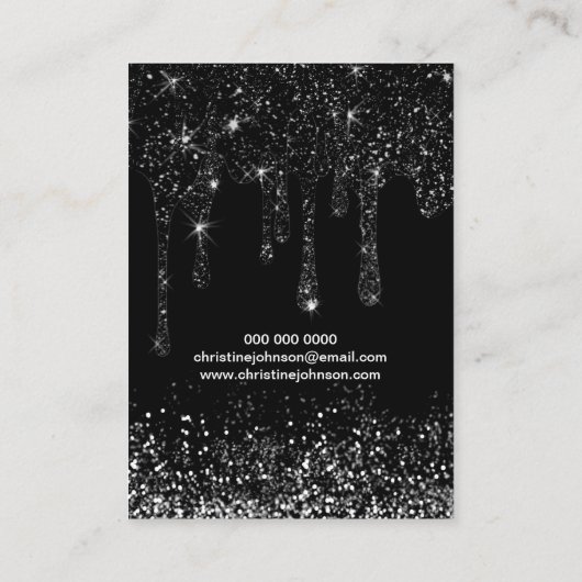 zwarte glitterkaart met druppelaar visitekaartje (Achterkant)