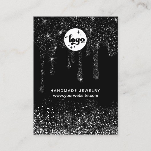 zwarte glitterkaart met druppelaar visitekaartje (Voorkant)
