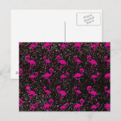 Zwarte glitterroze flamingo briefkaart (Voorkant / Achterkant)