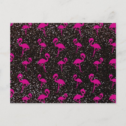 Zwarte glitterroze flamingo briefkaart (Voorkant)