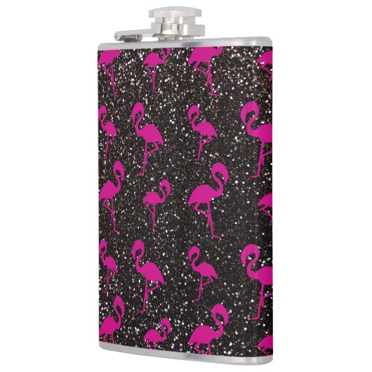 Zwarte glitterroze flamingo heupfles (Links)