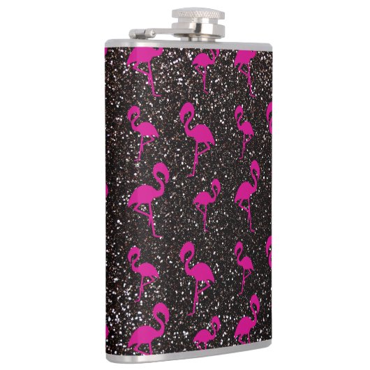 Zwarte glitterroze flamingo heupfles (Rechts)