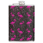 Zwarte glitterroze flamingo heupfles (Voorkant)