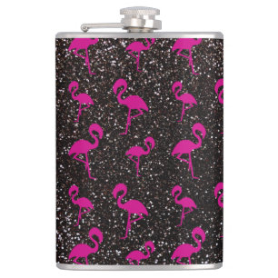 Zwarte glitterroze flamingo heupfles