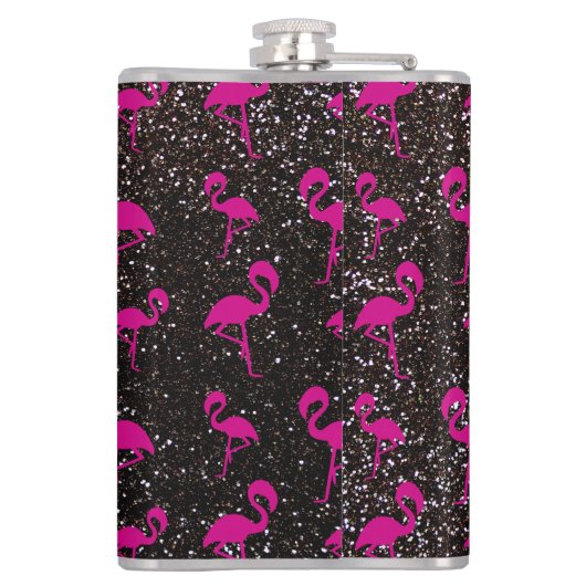 Zwarte glitterroze flamingo heupfles (Achterkant)