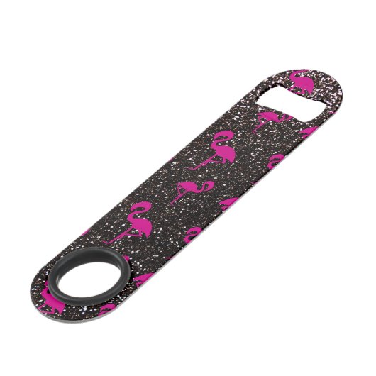 Zwarte glitterroze flamingo speed flessenopener (Voorkant Gekanteld)