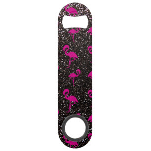 Zwarte glitterroze flamingo speed flessenopener