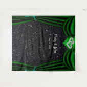 Zwarte Glitters Diamanten Harten Groene Gordijn Wandkleed (Voorkant (horizontaal))