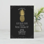 Zwarte glitters glanzende ananas feest uitnodiging (Staand voorkant)
