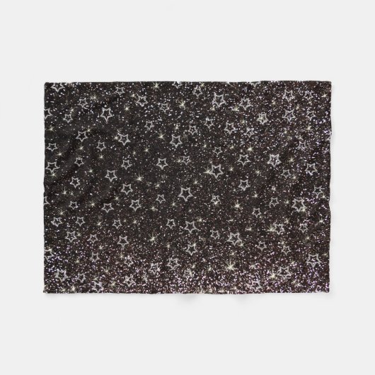 Zwarte glittersterren fleece deken (Voorkant (Horizontaal))
