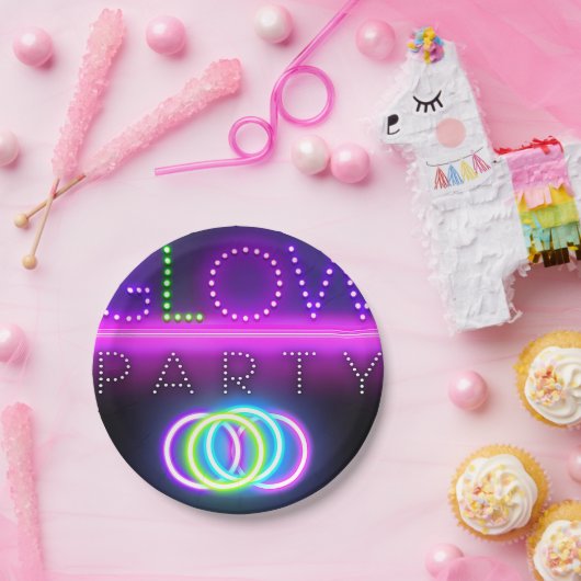 Zwarte gloed Neon Lights Birthday Party Papieren Bordje (Feest)
