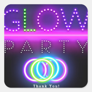 Zwarte gloed Neon Lights Birthday Party Vierkante Sticker