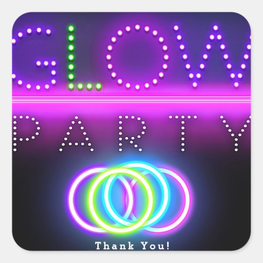 Zwarte gloed Neon Lights Birthday Party Vierkante Sticker (Voorkant)