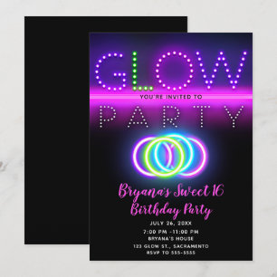 Zwarte Glow Feest Neon Licht Verjaardagsfeestje Kaart