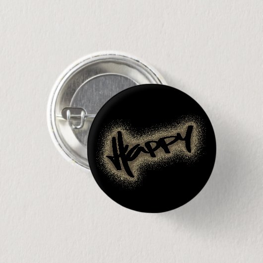 ZWARTE GLOWING HAPPY GRAFFITI RONDE BUTTON 3,2 CM (Voorkant /achterkant)