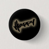 ZWARTE GLOWING HAPPY GRAFFITI RONDE BUTTON 3,2 CM (Voorkant)