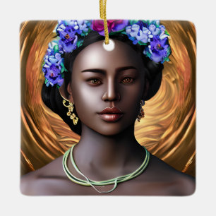 Zwarte godin   Afro-Amerikaanse vrouw AI Art Keramisch Ornament