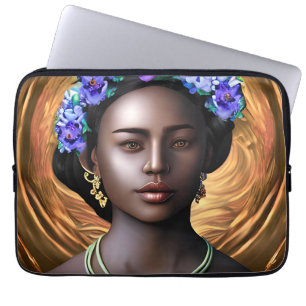 Zwarte Godin Afro-Amerikaanse Vrouw AI Kunst Laptop Sleeve