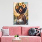 Zwarte Godin in Bloementuin Canvas Afdruk (Insitu (Woonkamer))