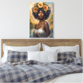 Zwarte Godin in Bloementuin Canvas Afdruk (Insitu (Slaapkamer))