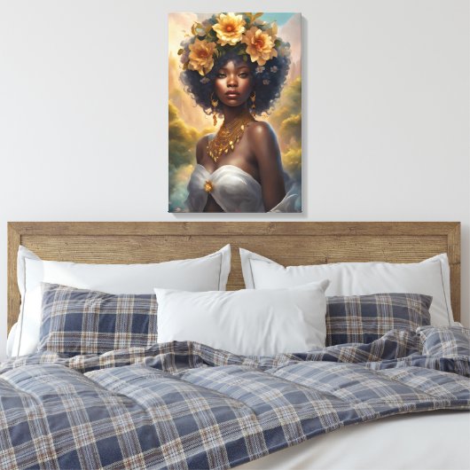 Zwarte Godin in Bloementuin Canvas Afdruk (Insitu (Slaapkamer))