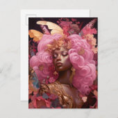 Zwarte godin in roze en goud briefkaart (Voorkant / Achterkant)