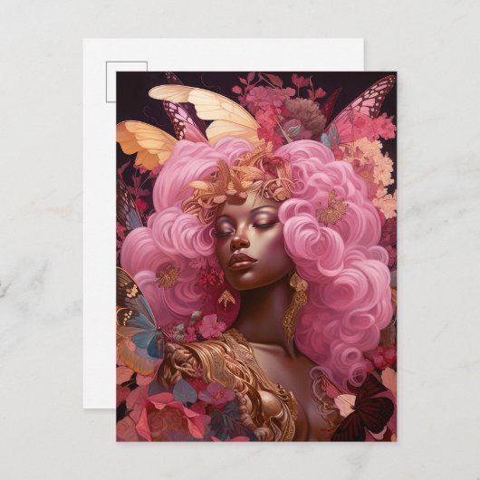 Zwarte godin in roze en goud briefkaart (Voorkant / Achterkant)