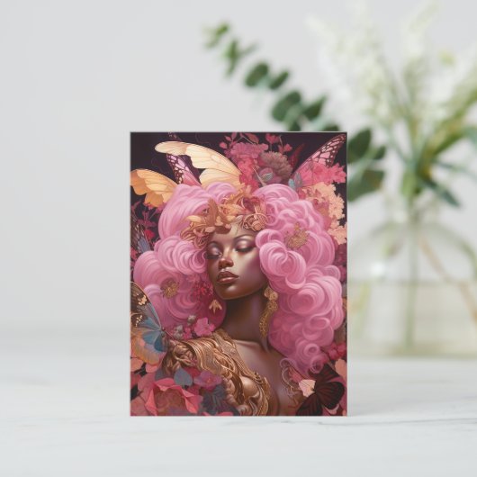 Zwarte godin in roze en goud briefkaart (Staand voorkant)