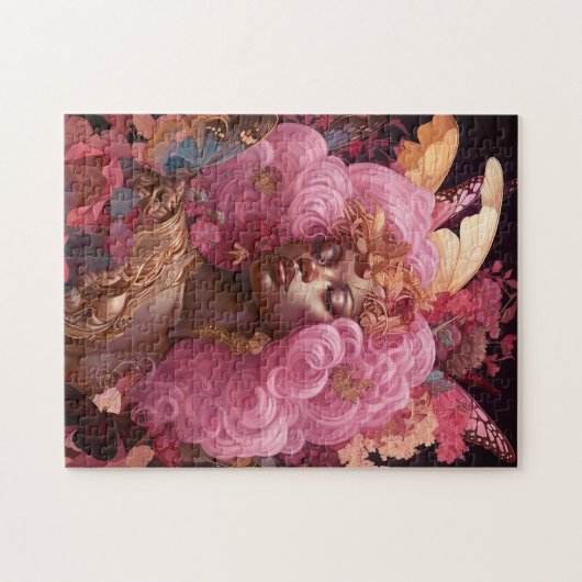 Zwarte godin in roze en goud legpuzzel (Horizontaal)