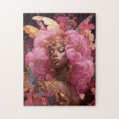 Zwarte godin in roze en goud legpuzzel (Verticaal)