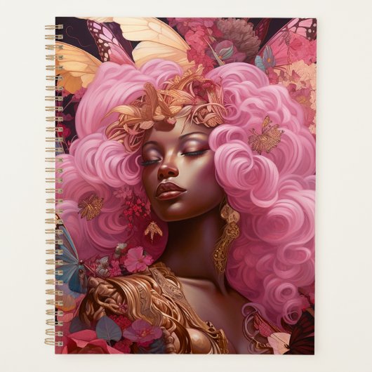 Zwarte godin in roze en goud planner (Voorkant)