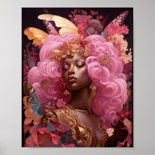 Zwarte godin in roze en goud poster