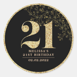 Zwarte & Gold 21e verjaardag feestdag Ronde Sticker