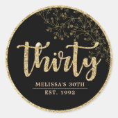 Zwarte & Gold 30e verjaardag feestdag Ronde Sticker (Voorkant)