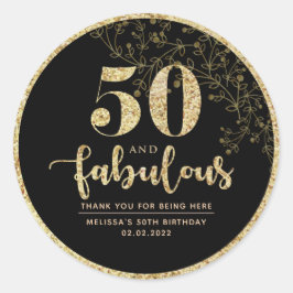 Zwarte & Gold 50e verjaardag feestdag Ronde Sticker