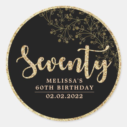 Zwarte & Gold 70e verjaardag feestdag Ronde Sticker (Voorkant)
