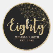 Zwarte & Gold 80e verjaardag feestdag Ronde Sticker (Voorkant)