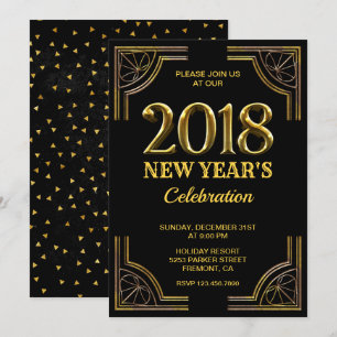 Zwarte Gold Art Deco 2018 Nieuwjaarsfeest Kaart