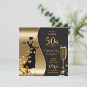 Zwarte & Gold Art Deco 50th Birthday Invitation Kaart (Staand voorkant)