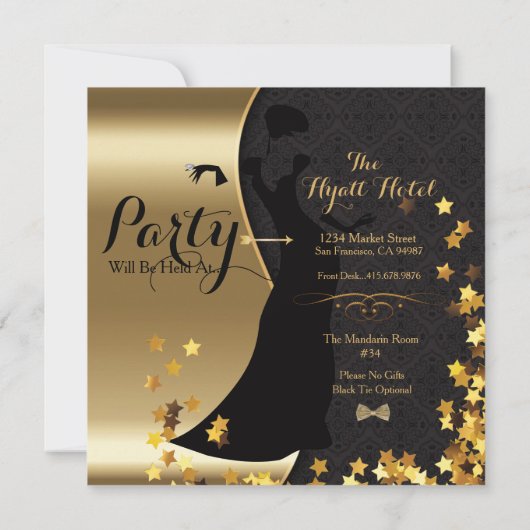 Zwarte & Gold Art Deco 50th Birthday Invitation Kaart (Achterkant)