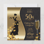 Zwarte & Gold Art Deco 50th Birthday Invitation Kaart (Voorkant)