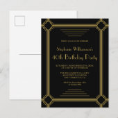 Zwarte & Gold Art Deco Border Birthday Party Uitnodiging Briefkaart (Voorkant / Achterkant)