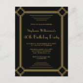 Zwarte & Gold Art Deco Border Birthday Party Uitnodiging Briefkaart (Voorkant)