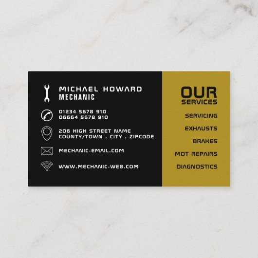 Zwarte & Gold-auto-Logo, automatische mechanische  Visitekaartje (Achterkant)
