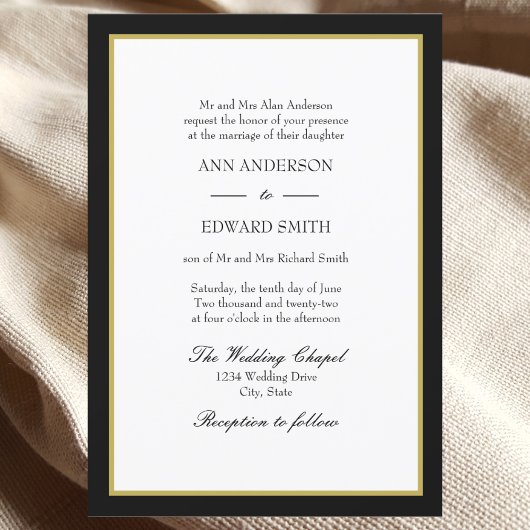 Zwarte Gold Border - Bride Groom Wedding Invitatio Kaart